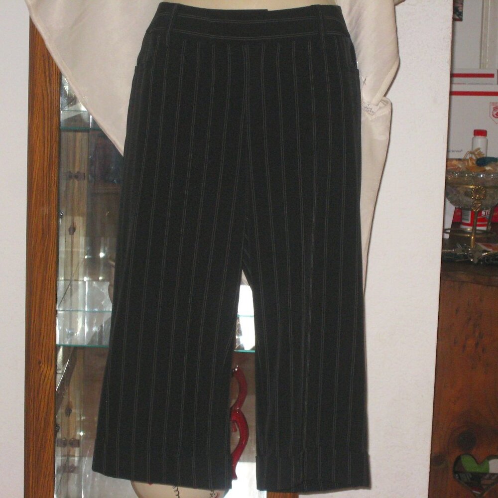 YANSI FUGEL Black Striped Cropped Pants XS 4